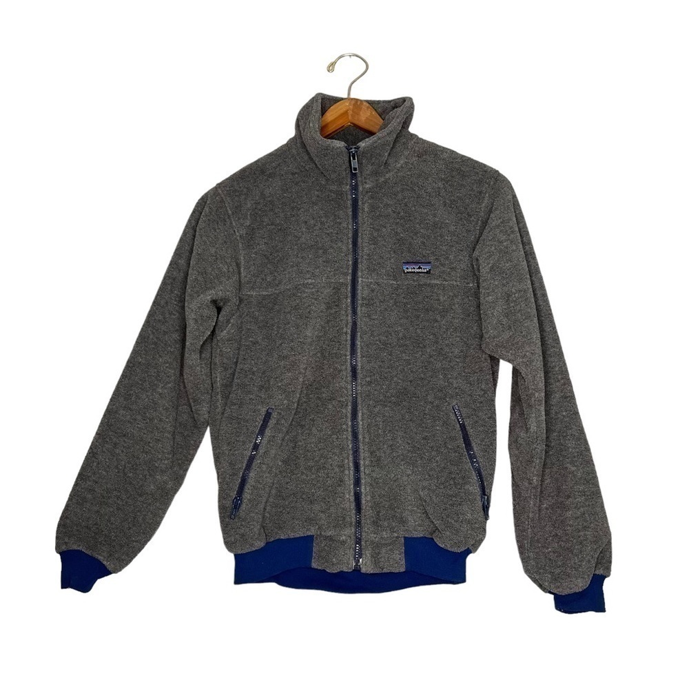 Vintage Patagonia  Grey Fleece Thick Full Zip Jacket Bomber Made In USA